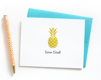Personalized Stationery Set with Gold Foil Pineapple / Custom Mothers Day Gift Calligraphy Note Cards / Set of 6