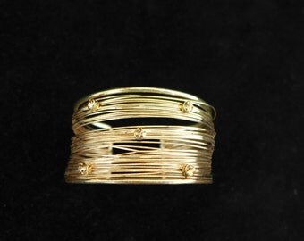 Couture Gold Tone Wire Wrap Cuff Bracelet W/ Light Brown Rhinestones