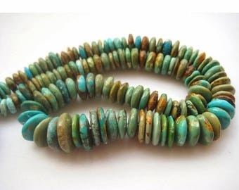 ON SALE 50% Turquoise Rondelle Beads, Turquoise Beads, Tibetan Turquoise Tyre Beads, 8mm To 14mm Plain Rondelles 7.5 Inch Half Strand, SKU-0