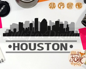 HOUSTON, USA Skyline America City East Coast Silhouette Clipart Set Digital Illustration Scrapbook svg eps jpg png dxf