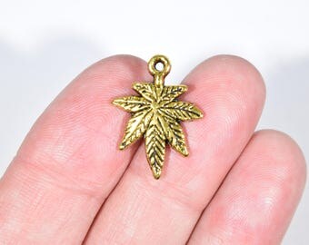 10 Marijuana Charms - Pot Charms - Gold Toned Weed Charm - Cannabis Charm - Ganja Charms - Grass Charms - Weed Charms - 420 Charms | SC1697