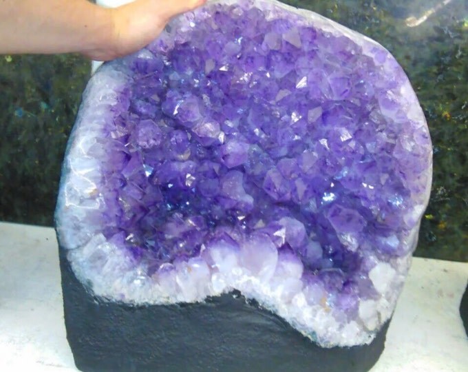 Amethyst Geode 17 inches tall 75 LBS- Thick Clear Quartz Border- from Uruguay Home Decor \ Reiki \ Healing Stone \ Chakra Stones \ Chakra