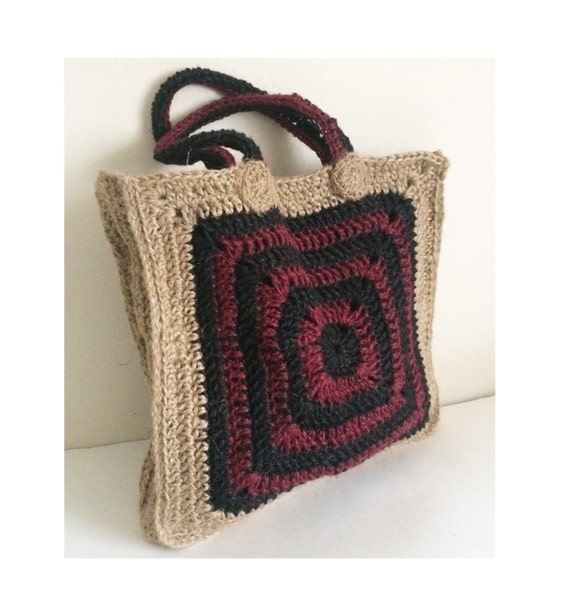 Crochet twine jute shopping bag.Knit tote.Knit shopping