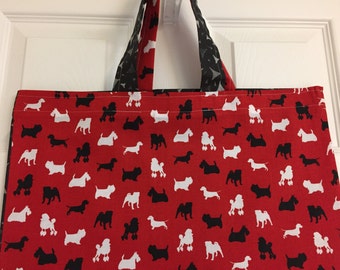 Adorable Scotty print with black back - Reusable Grocery / Shopping Bag