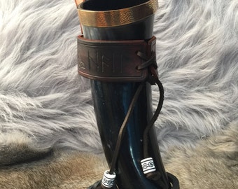 Leather Viking inspired drinking horn holster