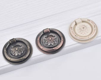 Drawer Pull Knobs Handles Dresser Drop Pulls Rings / Antique Bronze Copper Lvory White Door Knocker Cabinet Knob Handle Vintage Hardware