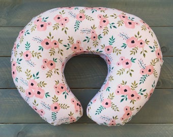 Nursing Pillow Cover Blush Floral for Boppy Pillow, Breastfeeding Pillow Slipcover Flowers Pink, Girl Nursery Decor