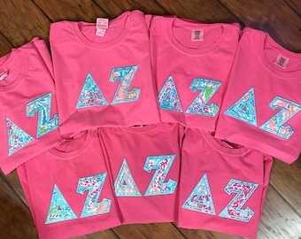 Delta zeta comfort colors with Lily Pulitzer fabric