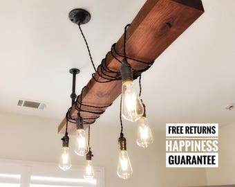 Industrial lighting wood chandelier organic finish⋆Edison chandelier⋆rustic chandelier ⋆industrial light⋆industrial lighting⋆beam chandelier