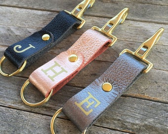 Personalized Keychain Leather, Monogrammed Keychain, Metallic Leather Key Fob, Custom Key Chain, Leather Keyring, Keychains for Women