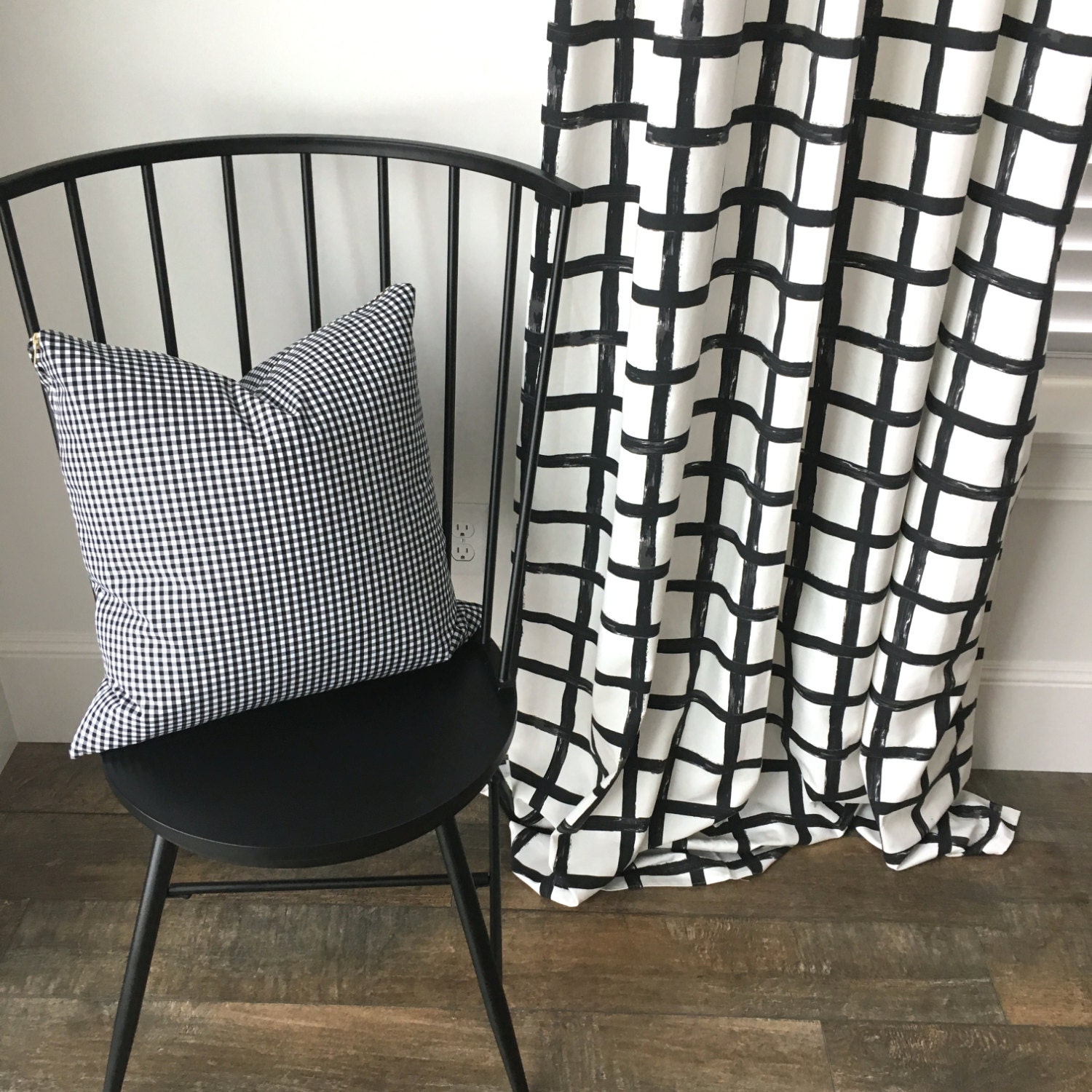 Windowpane Plaid Drapes, Black and White Drapes, Check Drapes, Plaid ...