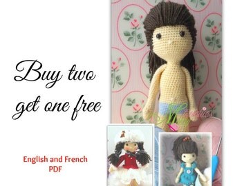 ENGLISH PATTERN doll + clothe skater + 1 pattern free, DUO patron poupée + vêtement patineuse