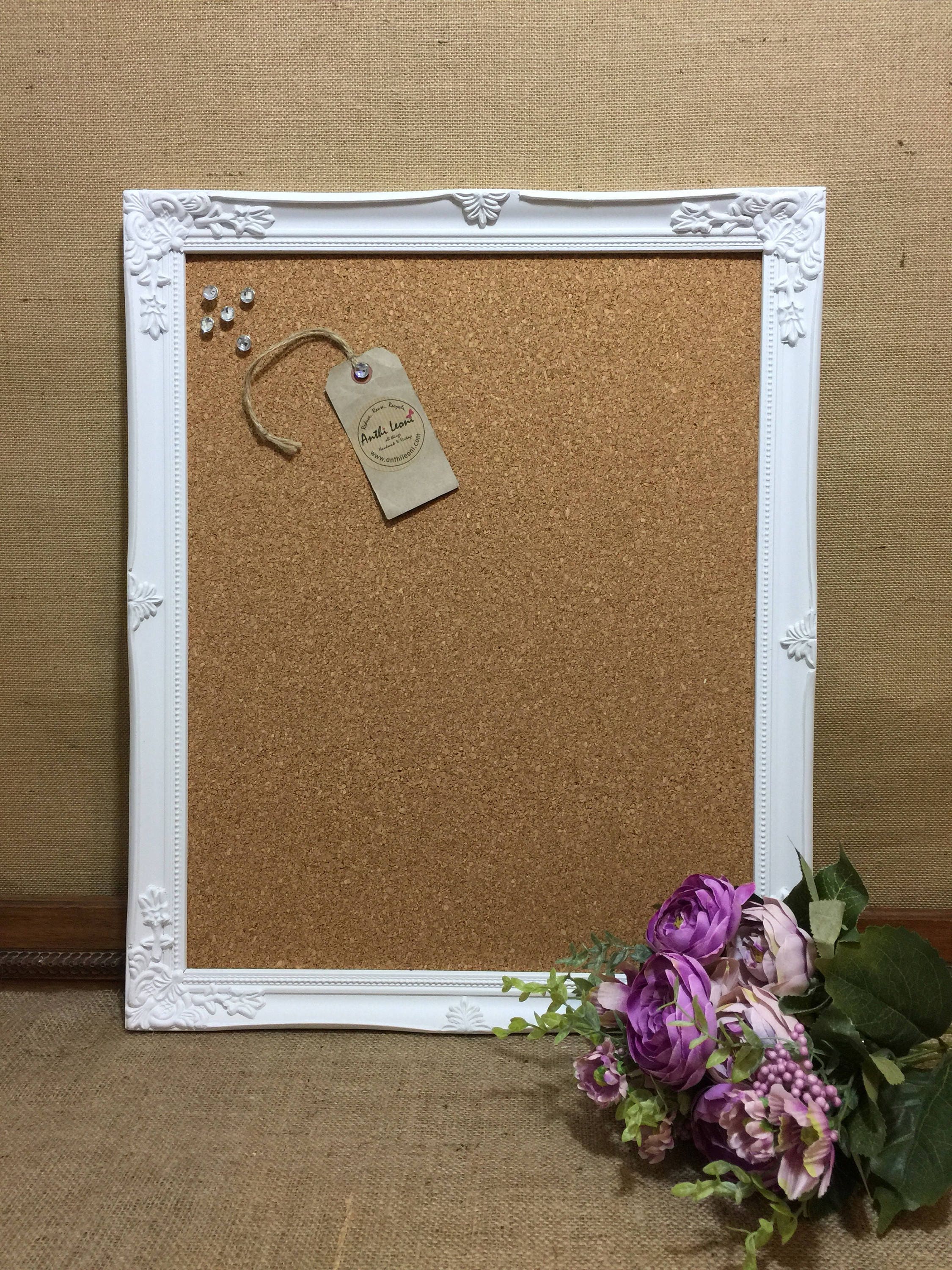 White Wooden Framed Cork Board Framed Pin Board Ornate