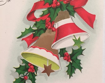 Vintage Christmas Card Shiny Bells Sweetheart Unused Vintage Card