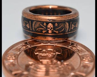 Copper Coin Ring - Memento Mori - The Last Laugh - Mens Ring - Mens Gift