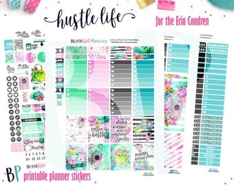 Planner Stickers | Hustle Life Weekly Printable | for use with Erin Condren | Planner Printable | Printable Planner Stickers | Cut Lines