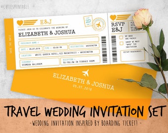 Travel Wedding Invitation Set - Boarding Pass Wedding Invitations - Plane Ticket Invitations For a Destination Wedding - Instant Download