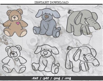 Stuffed animal cut file,SVG, DXF, PNG, Cricut, Silhouette,clipart, screen print, vector graphic,newborn kid,elephant,dog,teddy bear,kid toys