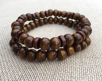 Men's Beaded Bracelet Wooden Bead Bracelet Men Wooden Beads Bracelet Set Of 2 Bracelets Unisex Bracelet Wooden Jewellery Gift For Him