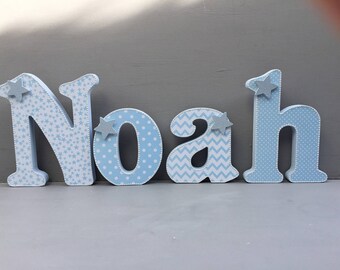 20cm ~Baby boy~pale blue~personalised~wooden letters~nursery decor~free standing~wall hanging~custom made~stars~stripes~dots~chevron~gifts,