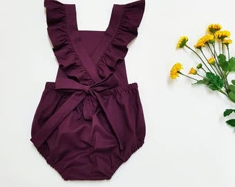 Mulberry romper, Baby girl playsuit, toddler romper, baby girl outfit, newborn romper, coming home outfit, plum boho playsuit