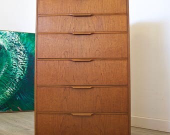Mid Century Retro Danish Style Austinsuite Teak Tallboy Chest Of Drawers *INTERNATIONAL DELIVERY Price Varies See Description*
