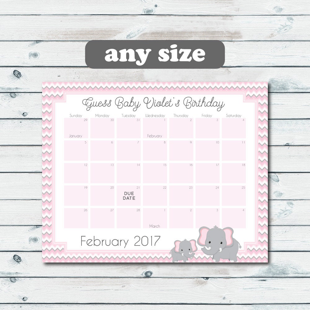Baby Prediction Calendar Printable Pink by GraphicWispPrints