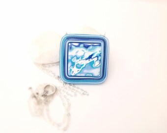 Polymer Clay Necklace, Modern necklace, Minimalist jewelry, Geometric necklace, Сontemporary jewelry, Modern pendant, Blue white necklace