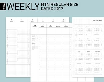 50% off Printable 2017 Weekly Planner Insert | MTN Regular size Wo2p Dated 2017, 12mth | 2017 Scheduler/Midori Traveler's Notebook insert