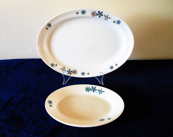 Two Homer Laughlin Restaurantware Platters, Homer Laughlin Best China HLC813, Best China, Restaurant, Gray Flowers, Mid Century Platters