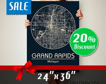 GRAND RAPIDS Michigan CANVAS Map Grand Rapids Michigan Poster City Map Grand Rapids Michigan Art Print Grand Rapids Michigan poster