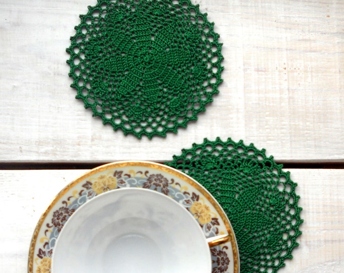 5 inch Doily, Brigth Green Doily, Emerald Green Coaster, Crochet Table Decoration, Green Table Setting, Cotton Crochet Table Decor