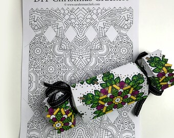 DIY Christmas Crackers - Set of 8 Christmas Cracker templates to print and color! - Printable PDF Download - Xmas coloring pages