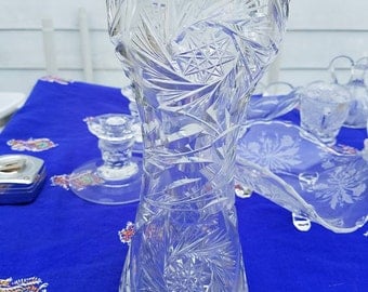 10 Inch Pinwheel Design Cut Glass Possibly Crystal Vase