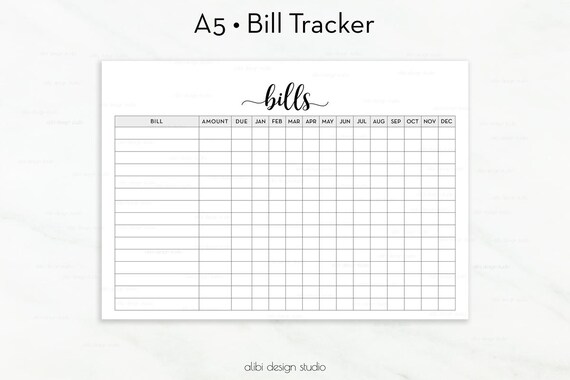 Bill Tracker Planner Printable Bill Inserts Finance
