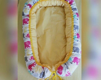 Babynest,baby nest, baby cocoon,baby nest bed,baby bed,sleeping nest.elephant print baby,by elephant print, baby shower gift, sleeping bed