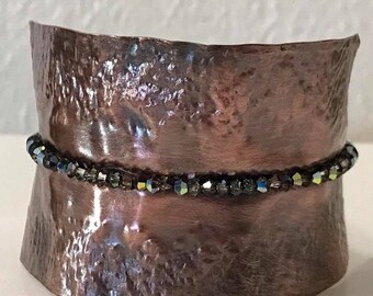 Large solid copper cuff with Swarovski Sahara elements