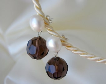 Freshwater Pearl Stud Earrings Smoky quartz Pearl studs earrings smoky quartz