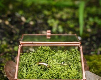 Boîte pour Alliances métal CUIVRE et verre (écrin, coffret, boîte à bijoux, mariage, bague, écrin, alliance)