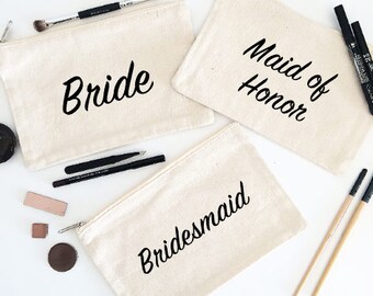 Canvas Cosmetic Bag: Bride/Maid of Honor/Bridesmaid/Mother of the Bride/Flower Girl/Junior Bridesmaid - Makeup Bag