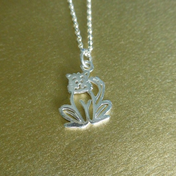 Sterling Silver Cat Charm Necklace Cat Lover's Necklace