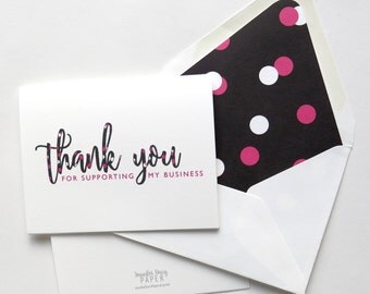 Plexus Thank You Cards - Pink and Black - Thank You for Supporting My Business - Referral Thank You - Confetti Dots