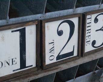 6x6 Wood Framed Number Sign, Available in Numbers 0-9, Black and Cream, Farmhouse Style, Rustic Wooden Sign, Family Number Sign