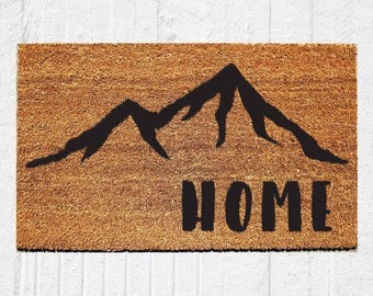 Home Doormat with Mountains | Welcome Mat | Door Mat | Outdoor Rug | Mountains | Housewarming Gift | Colorado | Cabin Decor | 18x30