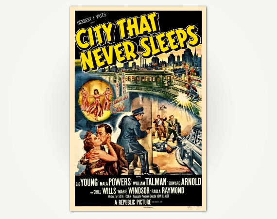 The City That Never Sleeps Vintage Film Noir Movie Poster