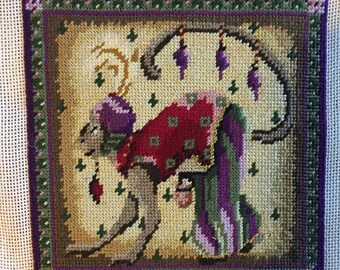 Completed Petit Point Of a Stylized Monkey, 5.2X5.2
