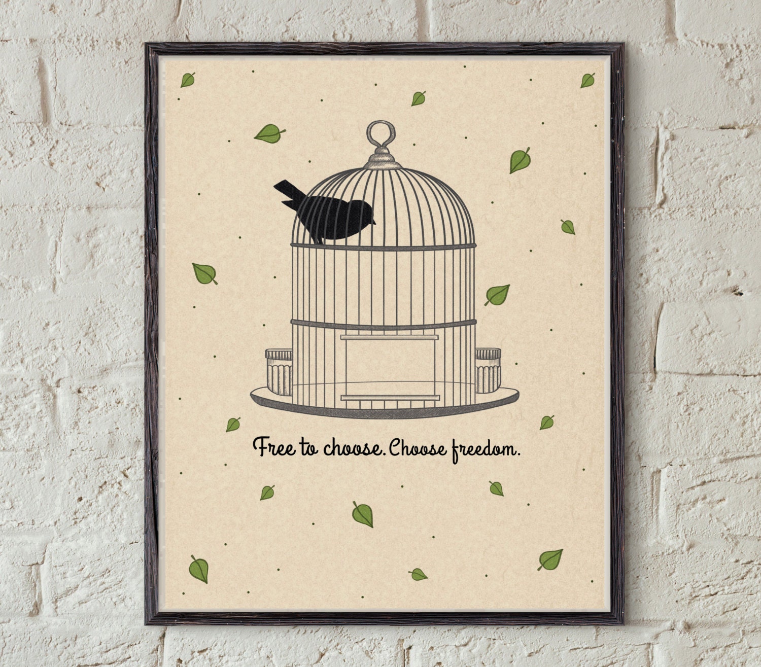 Vintage Birdcage Art Freedom Quote Wall Decor
