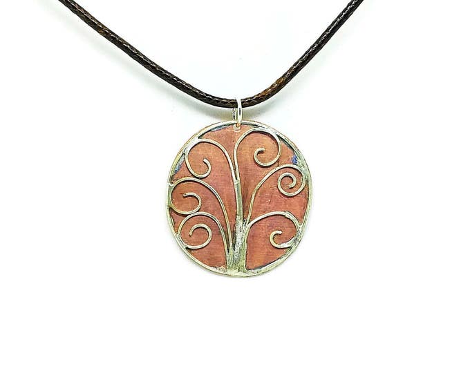 Sterling Silver Tree of Life Pendant, Copper & Silver Tree of Life Necklace, Mixed Metal Necklace, Mother's Day Gift, Unique Birthday Gift