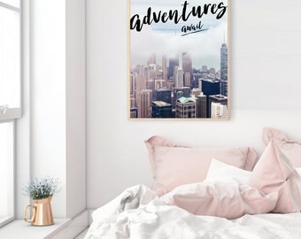 ADVENTURES AWAIT photography typography wall art print