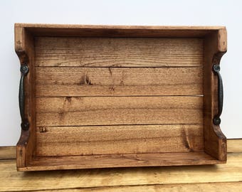 Rustic Ottoman Tray, large wood tray with handles, farmhouse rustic wood tray, wooden tray, gift, housewarming, weeding.